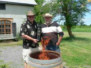 Geoff Webb and Pete Bradford toasting a barrel